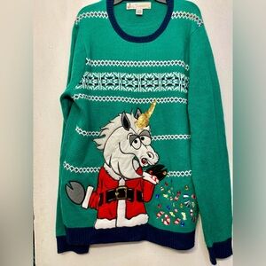 Jolly Sweaters‎ Ugly Christmas Unicorn Sequin Rhinestone Sweater Men’s Medium